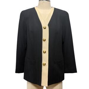 Vintage Lilli Ann Jacket Large Womens Black Colorblock Gold Button Made in USA
